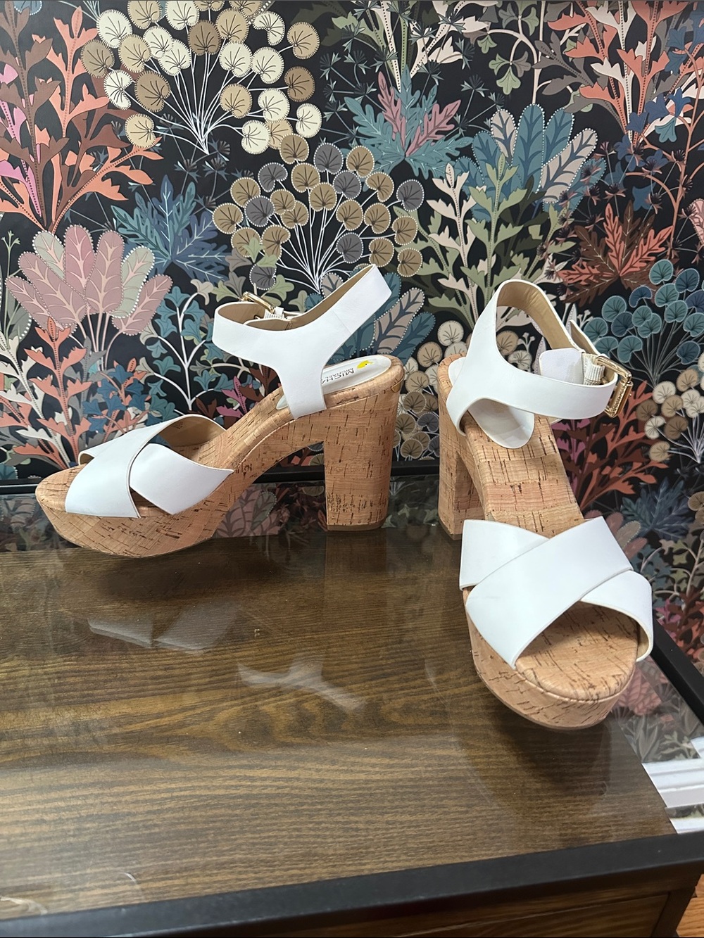 White Cork Platform Sandals with Ankle Strap